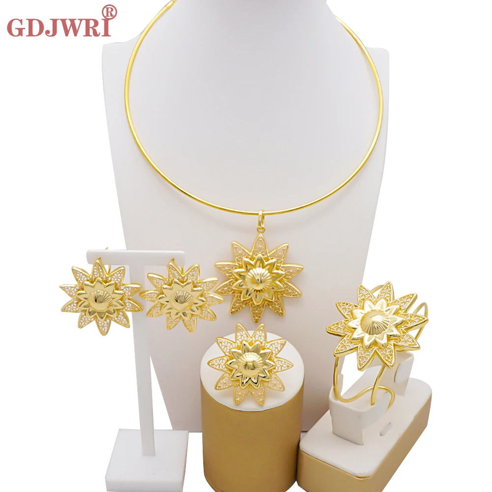 

24K Dubai Gold Fine Jewelry Sets Nigerian Wedding African Bridal Irregular Jewellery Set Ethiopian Jewerly Party Gift
