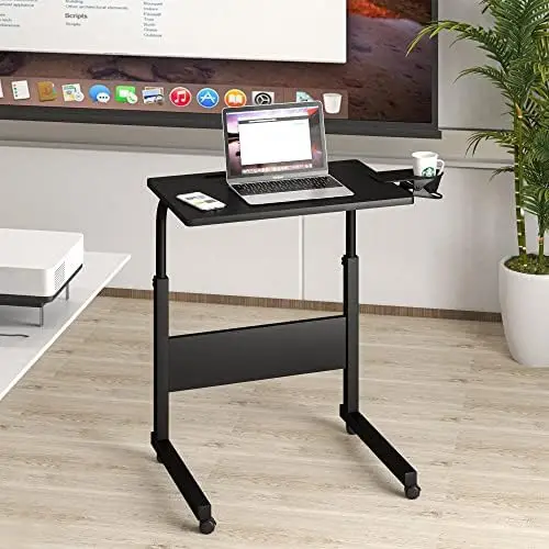 

Desk Adjustable Height, Stand Up Desk with Cup Holder, Portable Laptop Desk, Mobile Standing Desk, Small Computer Desk, Bedside