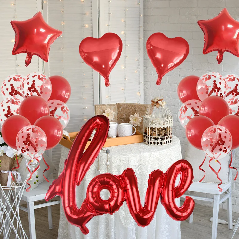 

Red Love Letter Foil Balloons 18inch Heart Baloon Hanging Rose Gift for Engagement Wedding Decoration Valentines Day Decor