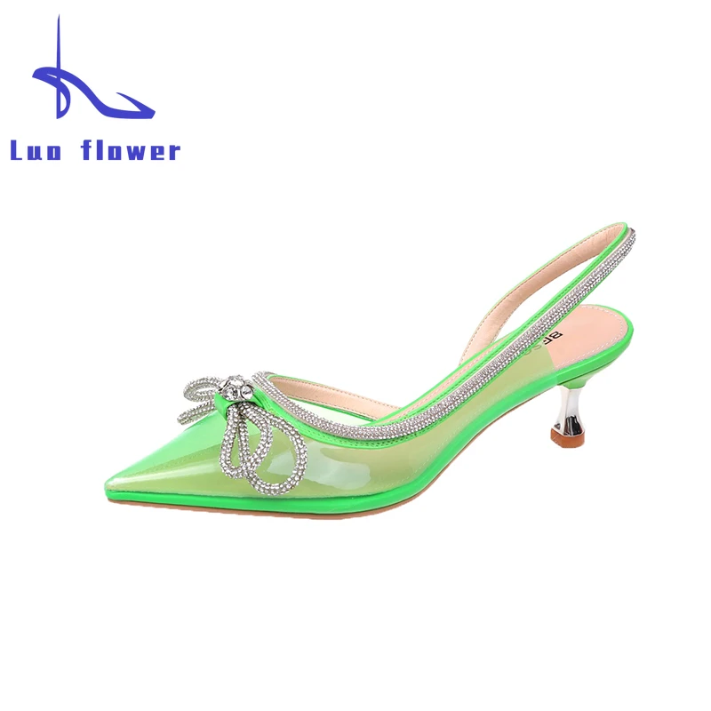 

PVC Transparent 6cm Heel Sandal for Women Female Summer Shoe Rhinestone Bow Large Size High-heeled Stiletto Comfort Black Girls