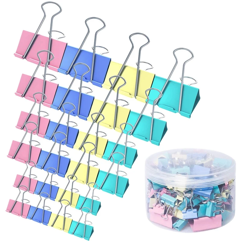 

120Pcs Binder Clips Paper Clamps Assorted 4 Sizes Paper Binder Clips Metal Fold Back Clips With Box