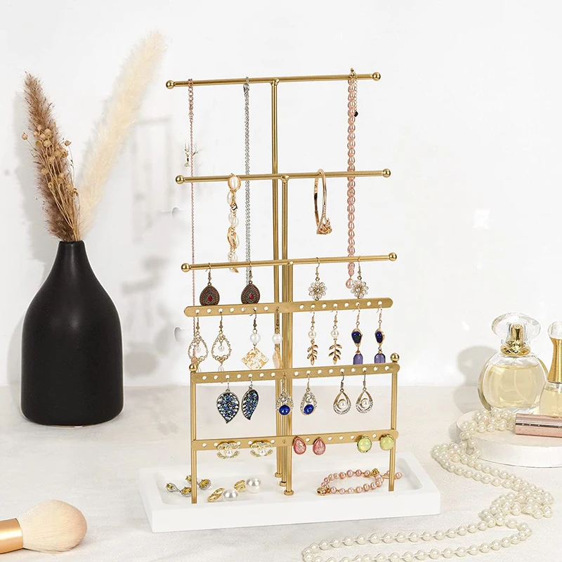 

T Shaped Jewelry Stand High-end Accessories Rack With White Tray Jewelry Storage For Chains Earrings Necklace Watches Bracelets