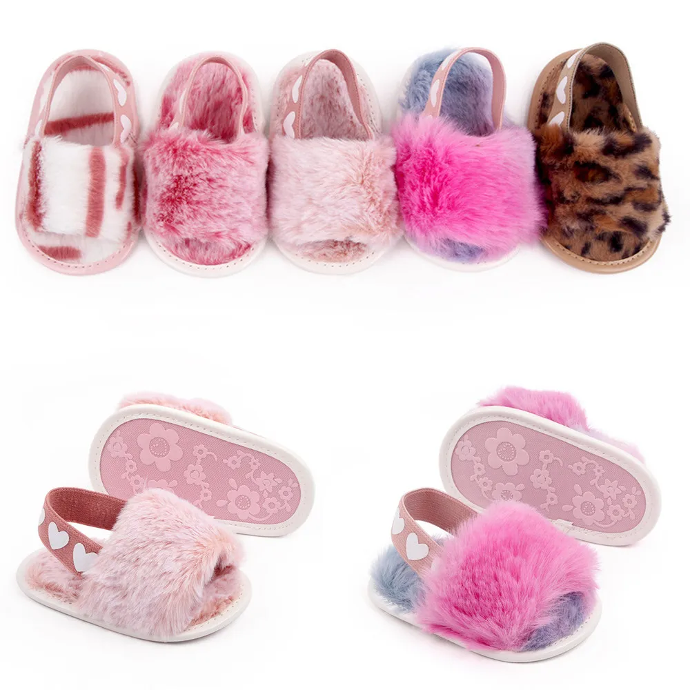 0-18M Fashion Tie Dye Newborn Toddler Shoes Baby Girls Boys Sandals Shoes Coral Fleece Flat with Heel Soft Shoes First Walker