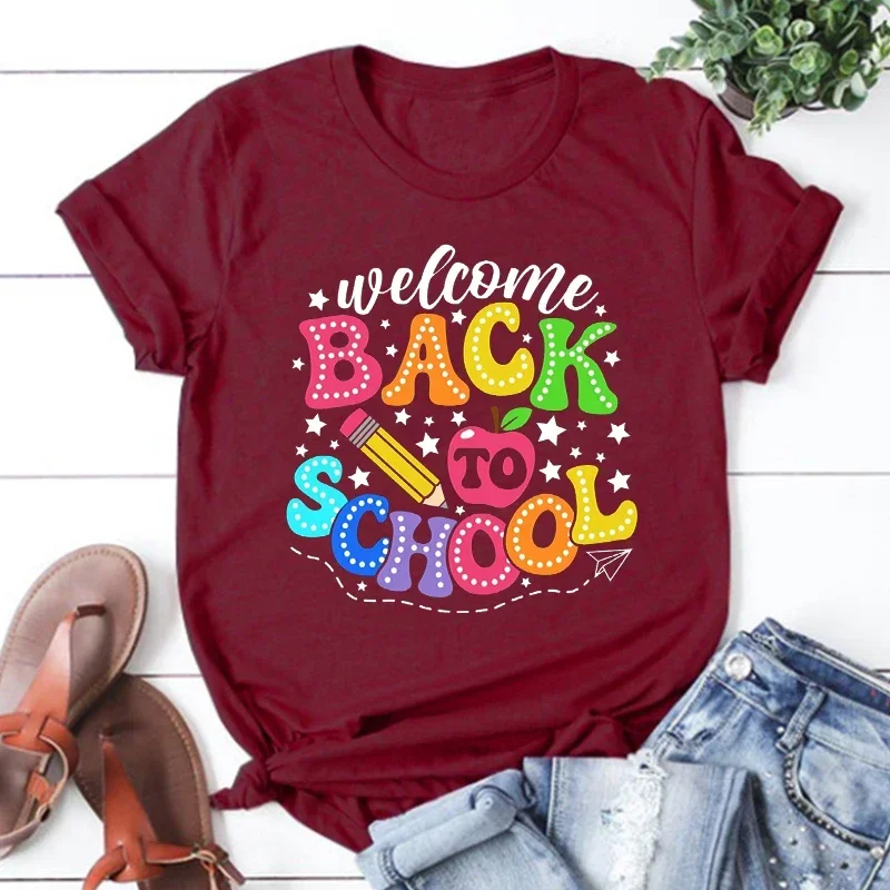 Добро пожаловать рубашка Снова в школу футболка для школы на первый день