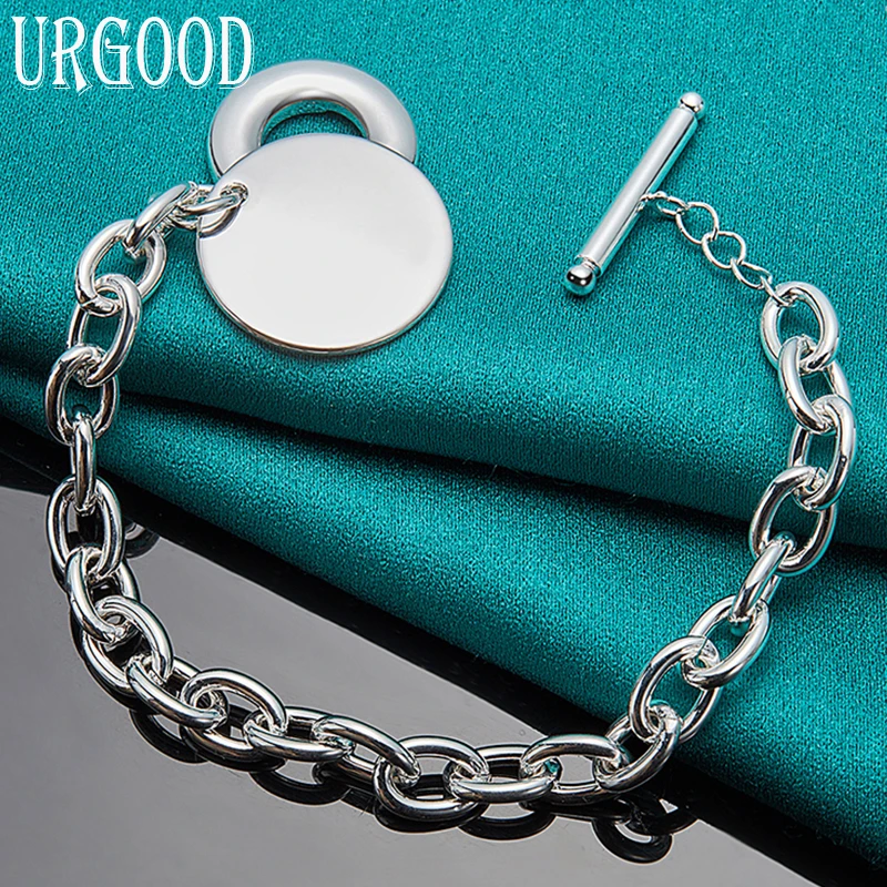 

925 Sterling Silver Round Tag Pendant Chain Bracelet For Women Men Party Engagement Wedding Fashion Jewelry
