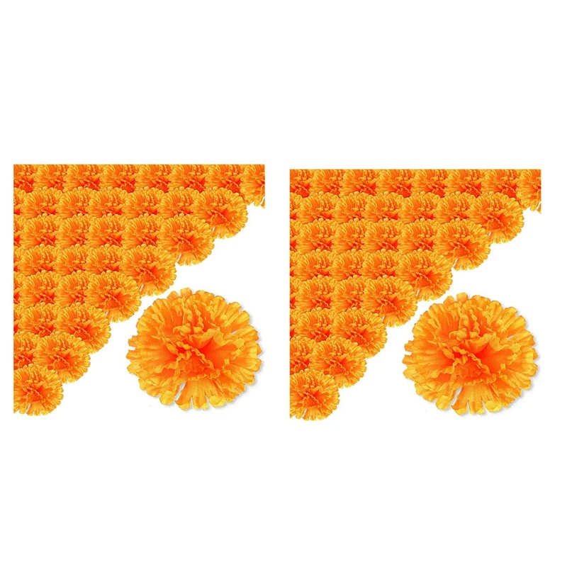 

3.9Inch Marigold Flowers Artificial Day Of The Dead Flower 100Pcs Fake Marigold Flowers Head For Marigold Garland Making