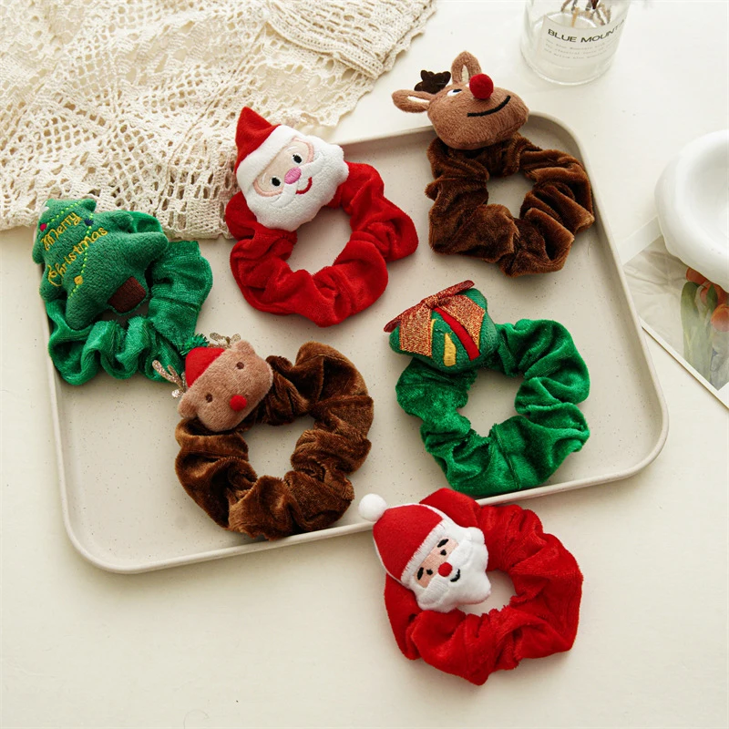

Cute Cartoon santa elk Christmas Halloween Hair Scrunchies Christmas Elastic Girls Antlers Hair Ring Horsetail Holder Headwear
