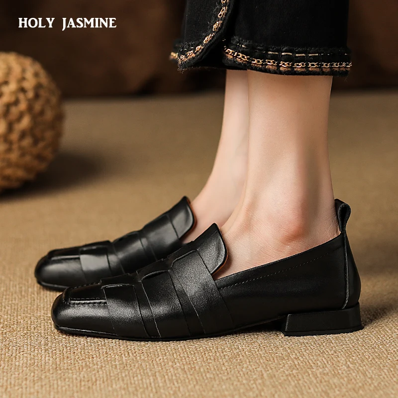

Plus Size 34-43 New Genuine Leather Shoes Women Flats Slip on Weave Flat Shoes 2023 Spring Summer Ladies Casual Dress Shoes