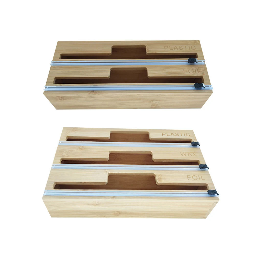 

Creative Plastic Wrap Dispenser with Cutter Bamboo Wood Saran Refillable Cling Film Wrap Dispenser for Home