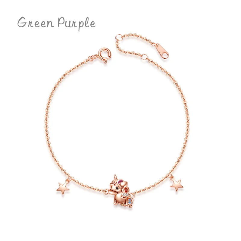 

Green Purple Real s925 Silver Dream Unicorn Zircon Bracelet For Women Silver Bracelet Fine Luxury Jewelry Set Gift CB392