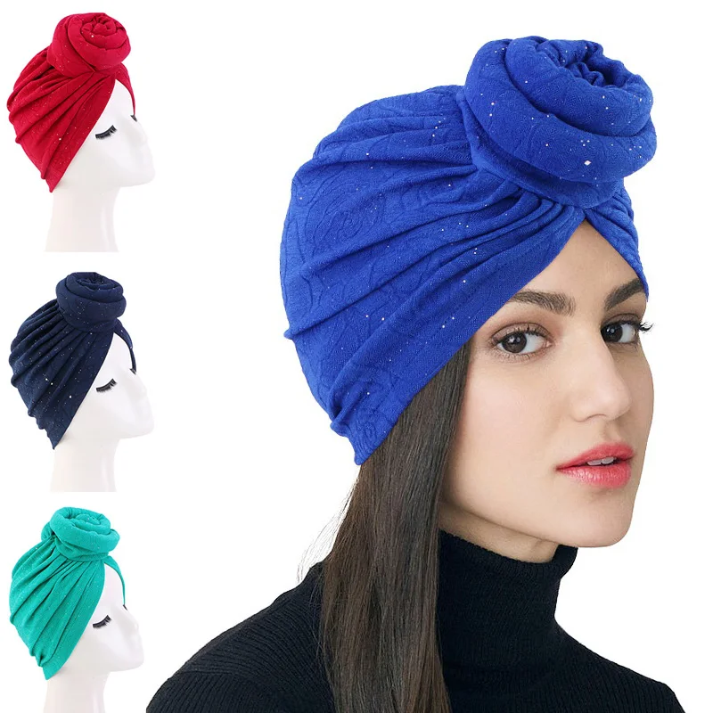 

New Ladies Twist Knot Turban Shiny Turban Cap Headscarf Bandanas Beanie Cancer Chemo Cap Women Head Wraps Hijabs India Hat