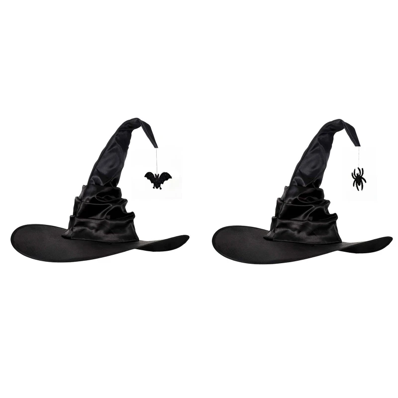 

Женская большая шляпа ведьмы с рюшами, Классические Черные Шляпы ведьмы на Хэллоуин, костюмы для косплея на Хэллоуин, косплей-вечеринку