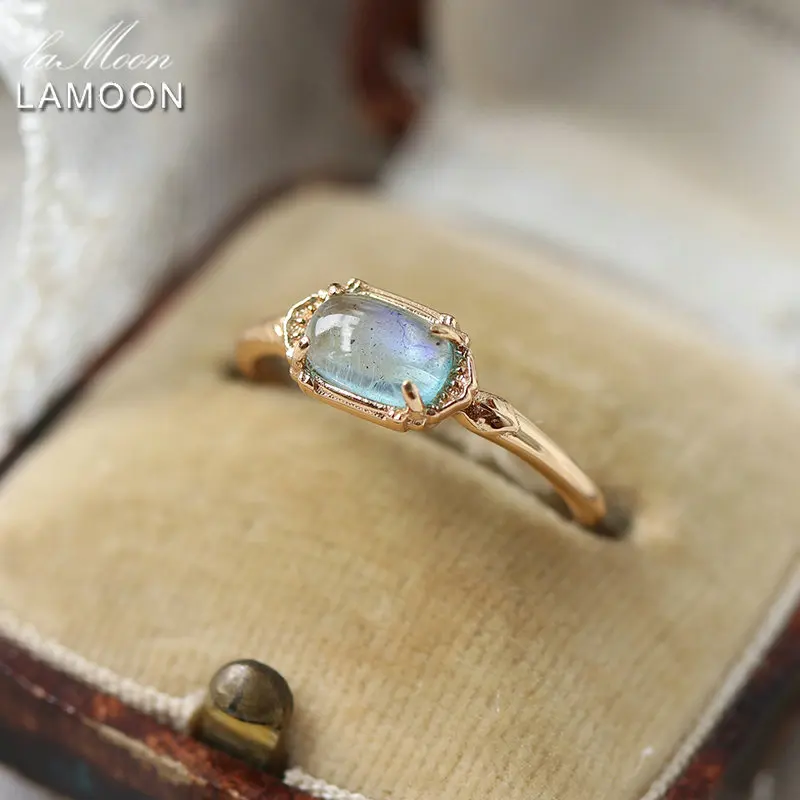 

LAMOON Natural Labradorite Topaz Ring For Women Gemstone Ring 925 S terling Silver Gold Plated Fine Jewelry Vintage Wedding Ring