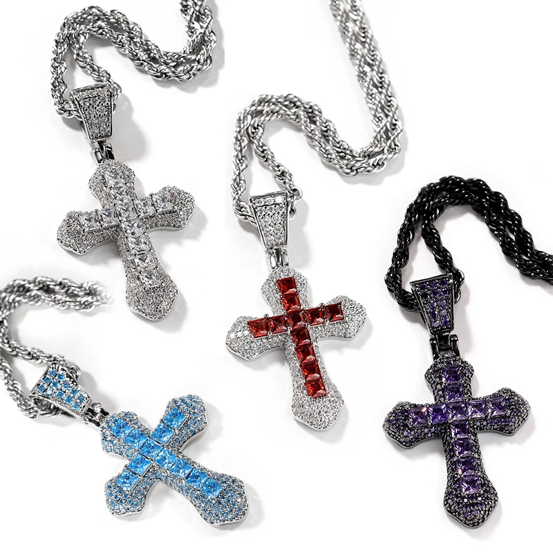 

Rapper Chain Pendant Necklace Iced Out Baguettecz CZ Stones Charms Fashion Jewelry Birthday Gift for Women Men Boxed Cross