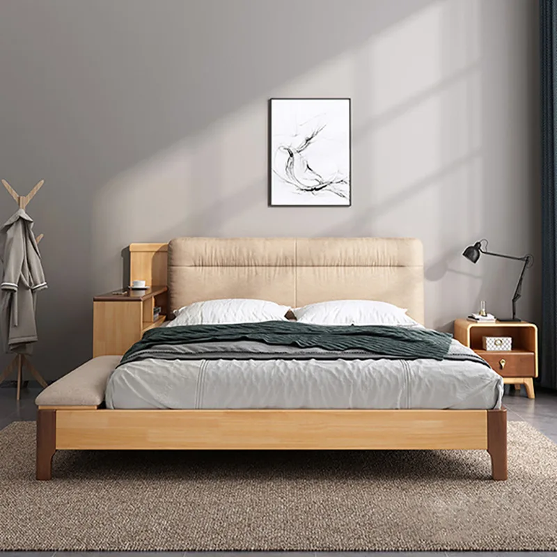 

Master bedroom tatami bed modern simple marriage home master bed Nordic solid wood 1 double soft package bed