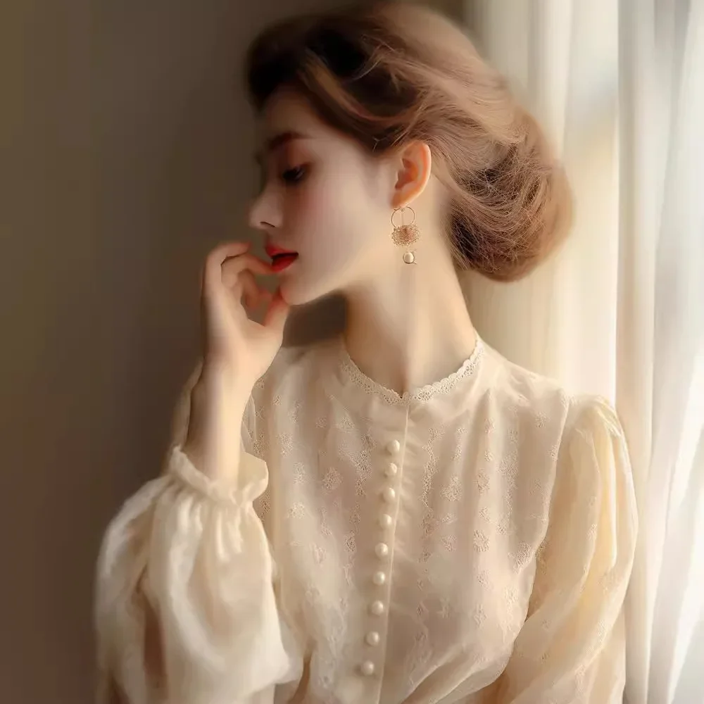 Новинка Весна 2024 Топ во французском стиле с длинным рукавом женская одежда