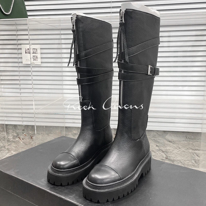 

Женские сапоги до колена, Новинка осени, Прямые сапоги на платформе с узким ремешком и пряжкой, нескользящая женская обувь на толстой подошве