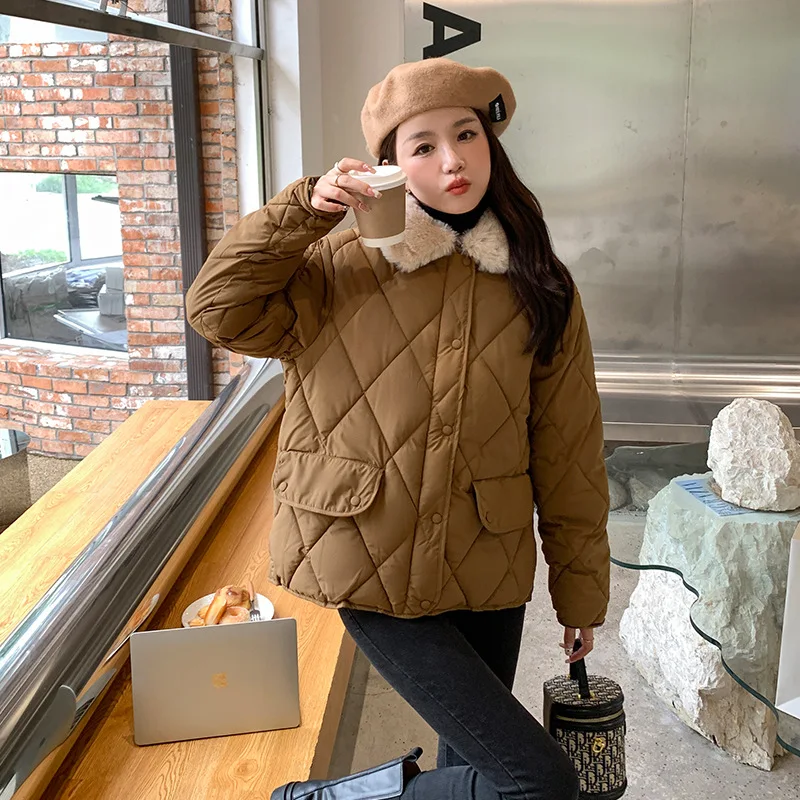Y2k Clothes  Brown Jacket Sweet Girl Short Parkas Cotton Jacket Women's Winter New Korean Fashion Loose Lapel  Cotton Jacket