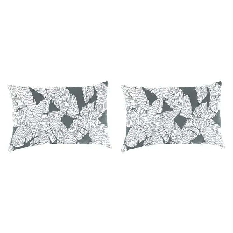 

18" x 12" Carano Stone Grey Leaves Rectangular Outdoor Throw Pillows (2 Pack)