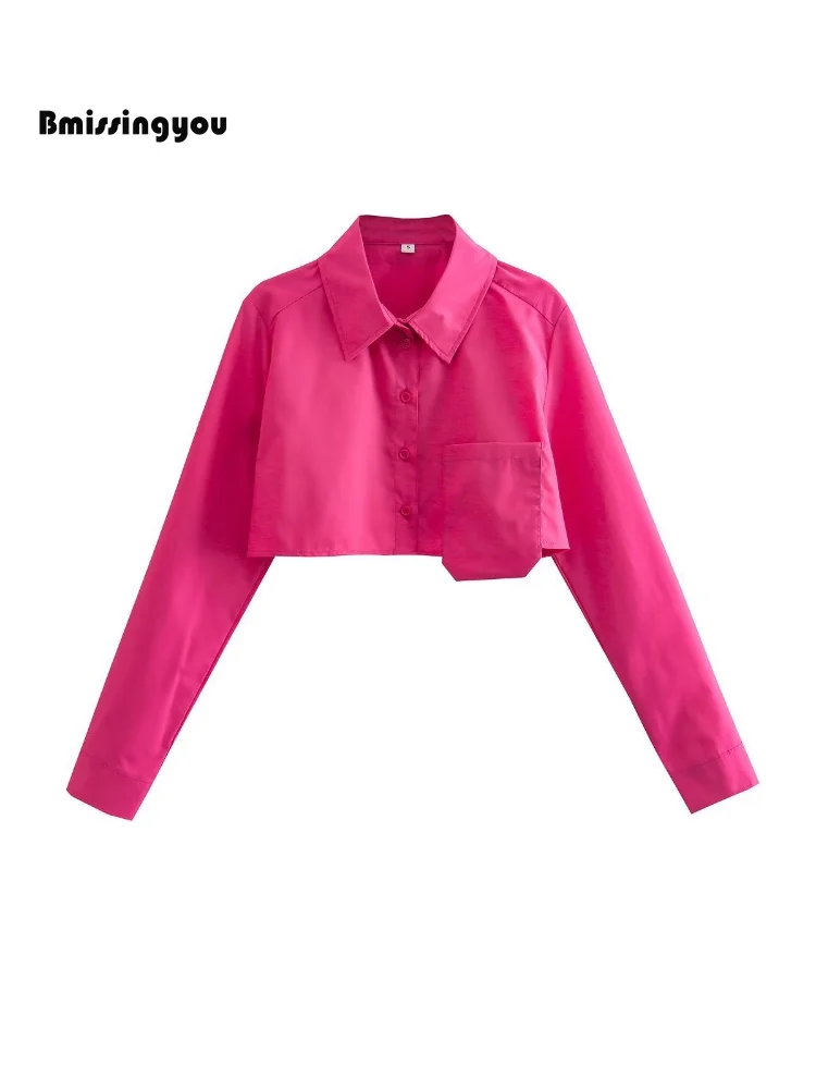Bmissingyou Fashion Short Women Shirt Single Breasted with Pocket Lapel Long Sleeved Female Casual Blouse