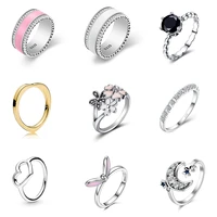 925 sterling silver ring white pink finger ring diy flower stars and moon for women wedding party jewelry gift