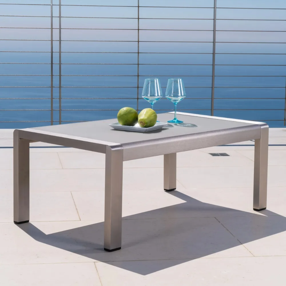 

Miller Outdoor Aluminum Coffee Table with Glass Top, Silver