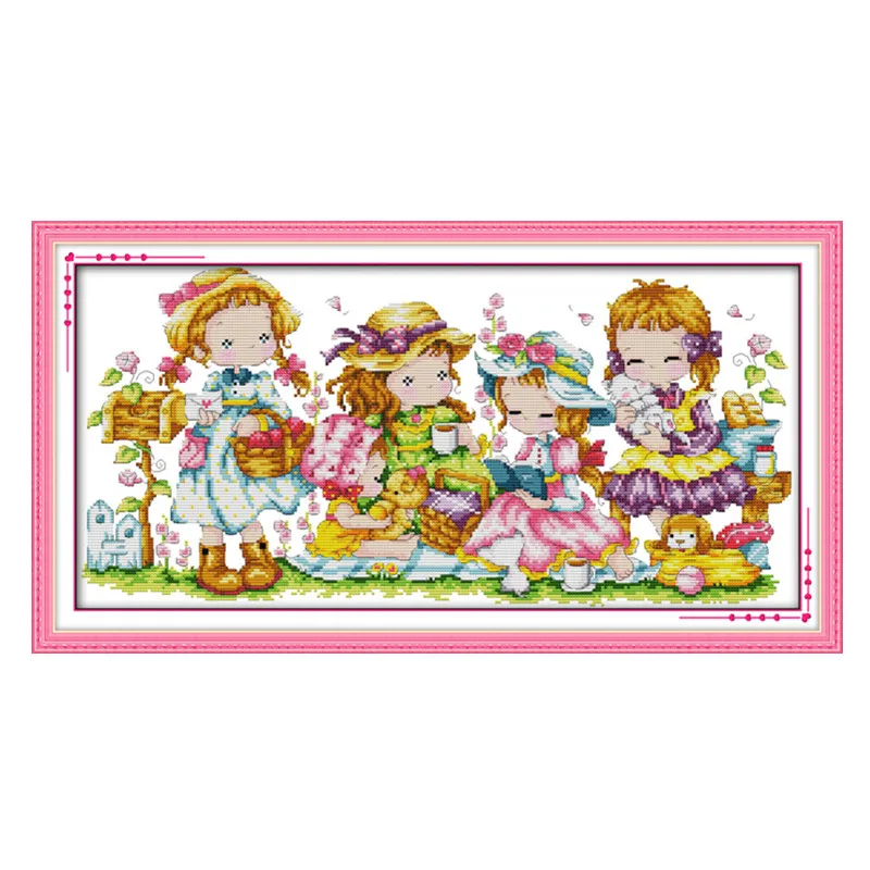 

Набор для вышивки крестиком для счастливых девочек, 14ct, 11ct, печать, вышивка на холсте, ручная работа, рукоделие