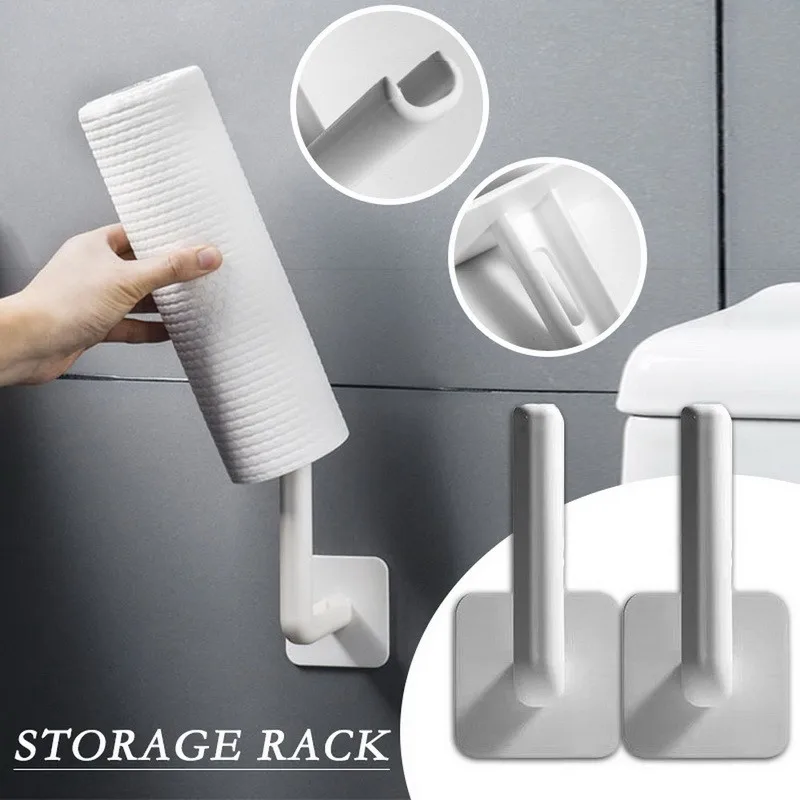 

2PCS/1PC Toilet Paper Holder Hole-Free Paper Holder Tissue Rack Wall-Mounted Shelf Kitchen Bathroom Roll Paper Storage Organizer