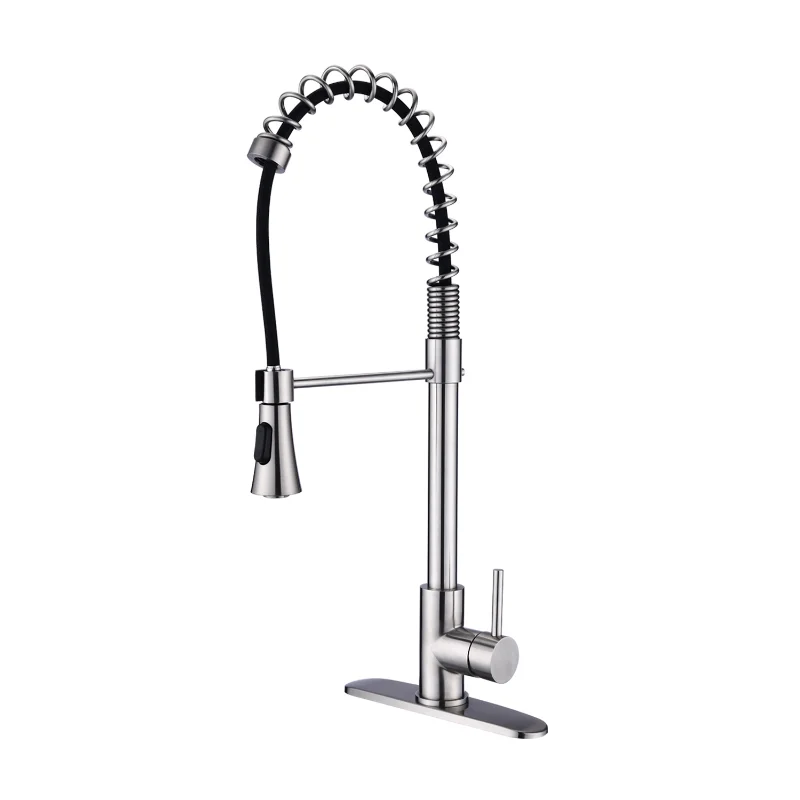 

Brushed Nickle Single Handle Commercial Modern Spring High Arc Kitchen Faucet Brushed Nickel Stainless Steel [US