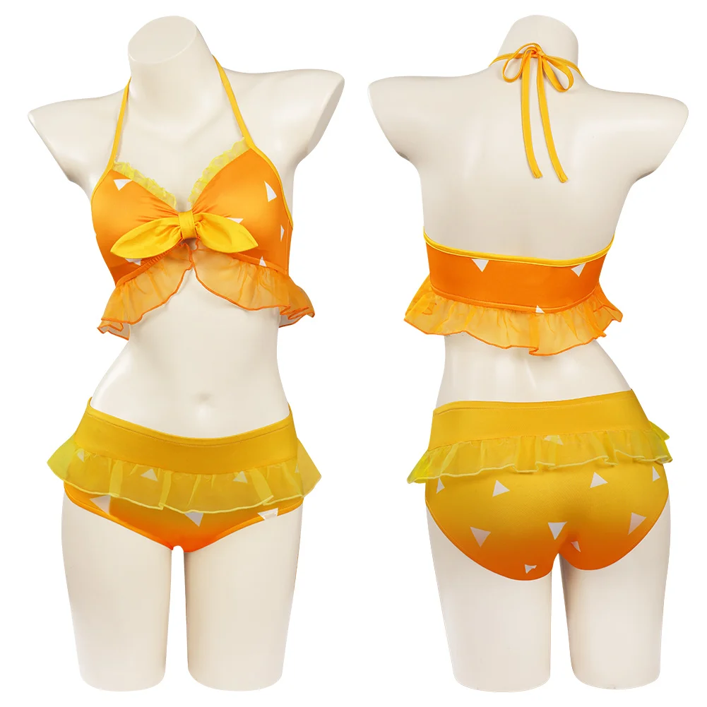 

Demon Slayer Agatsuma Zenitsu Swimsuit Cosplay Costume Two-Piece Bikini Swimwear Outfits Halloween Carnival Suit