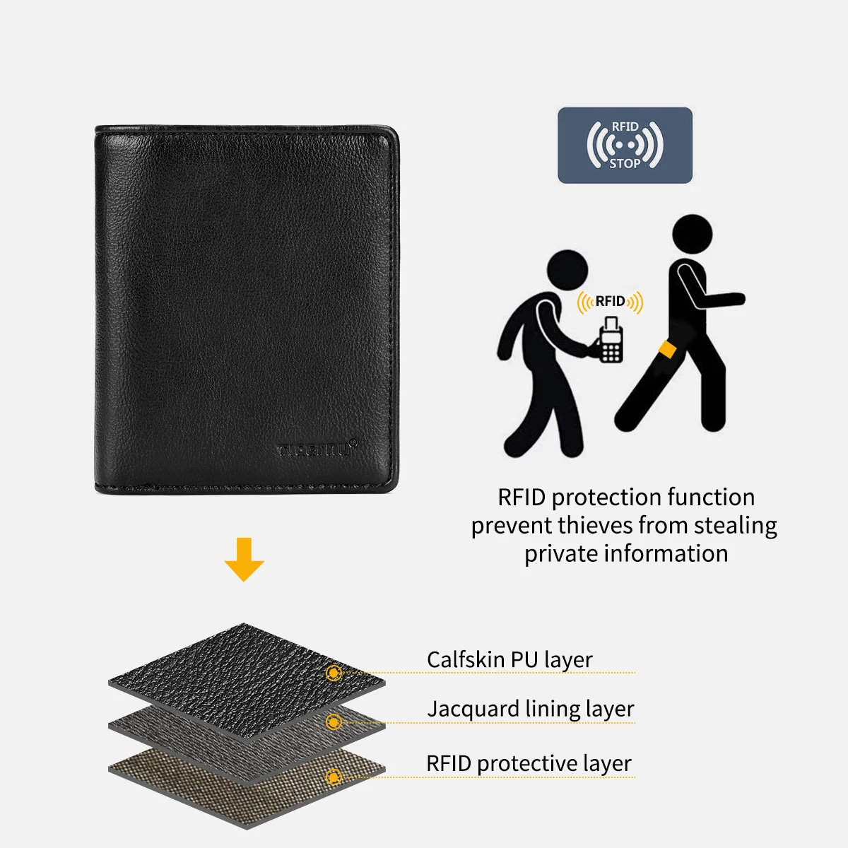 Tigernu Короткий кошелек мужской деловой тонкий дизайнерский бумажник с