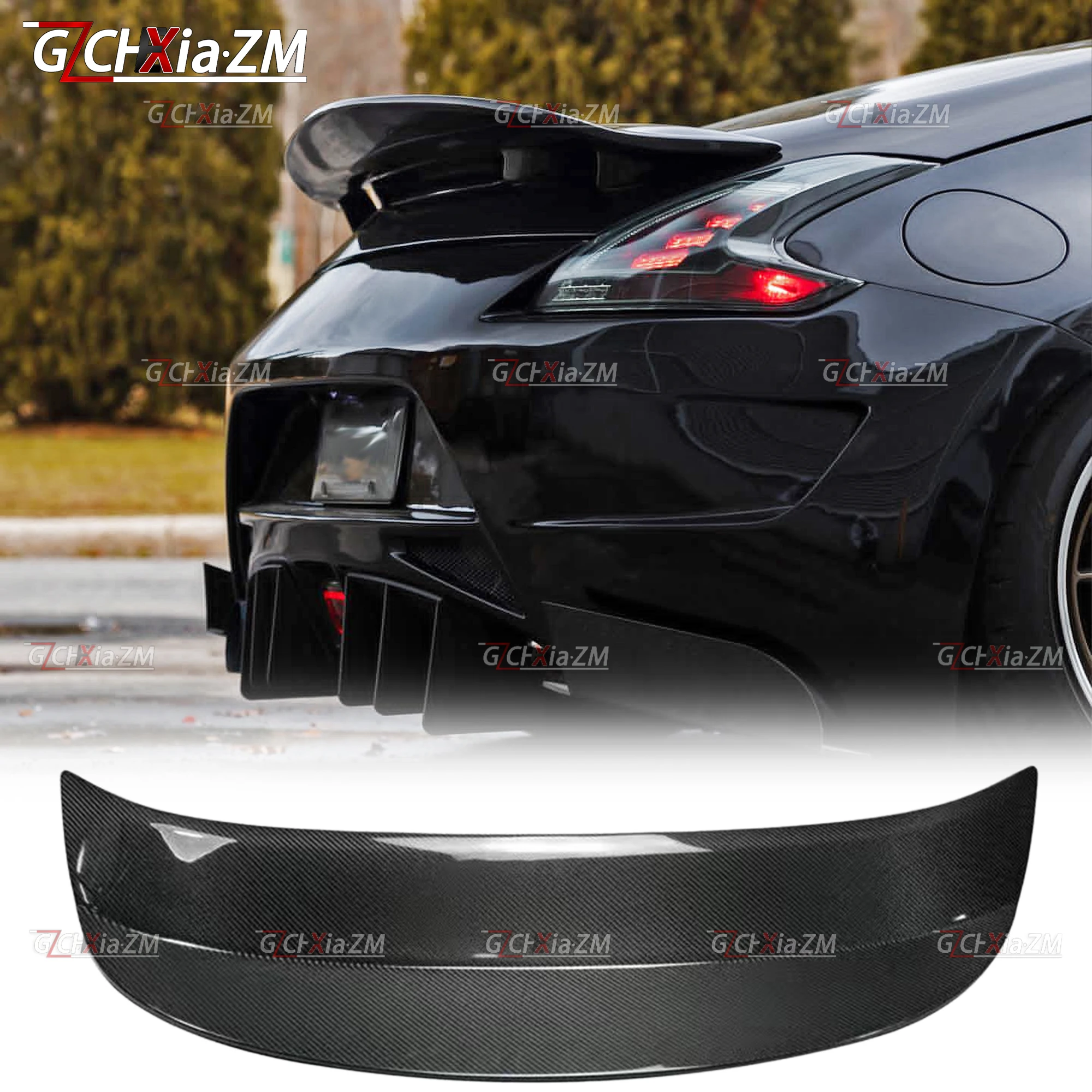Фото Для Nissan 370Z Z34 2008-2019 годов: Модернизированный задний спойлер в стиле AJT, крышка багажника, диффузор, аэродинамический комплект из углеродного волокна №5