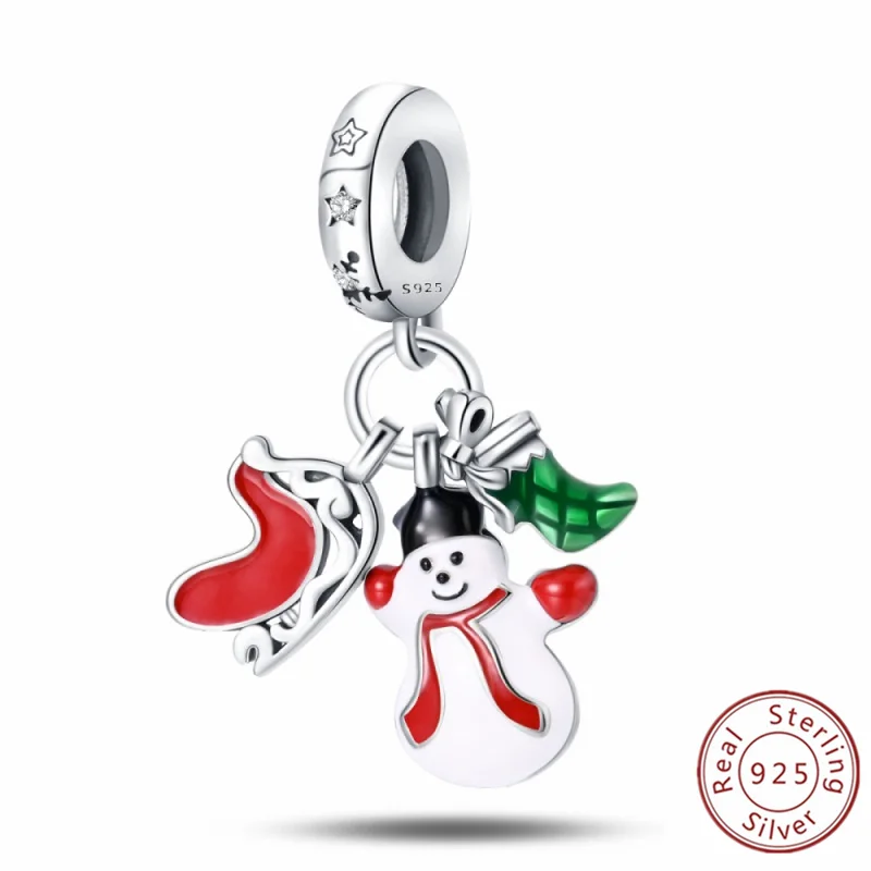 

Fit Pandora Original Bracelet Charm 925 Sterling Silver Romantic Snowman Sled Snow Boots DIY Jewelry Making for Winter