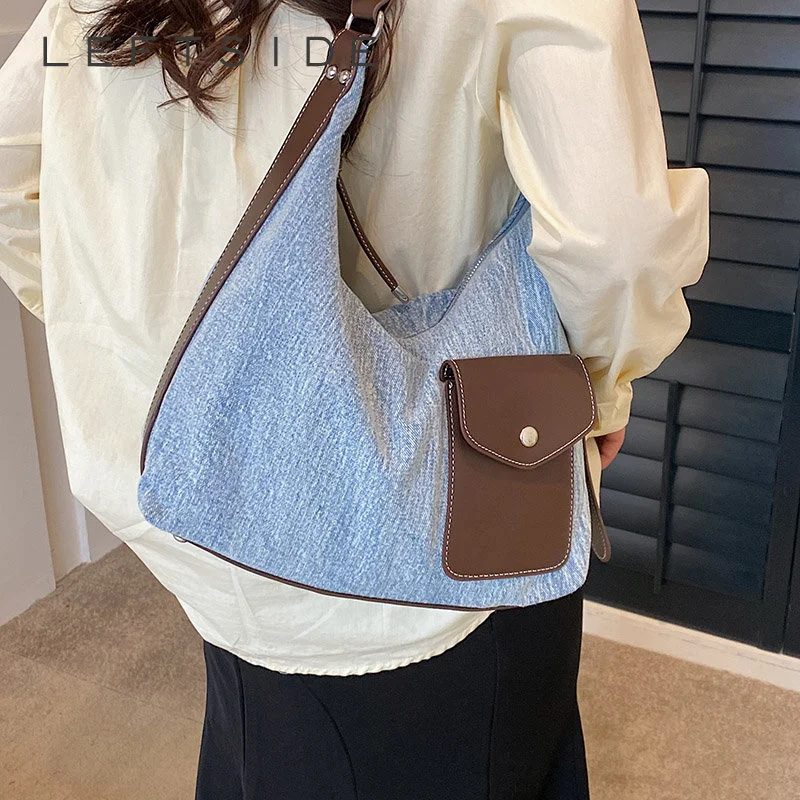 

New Big Denim Bucket Bags for Women 2023 Spring Denim Designer Travel Large Capacity Shoulder Side Bag Handbags