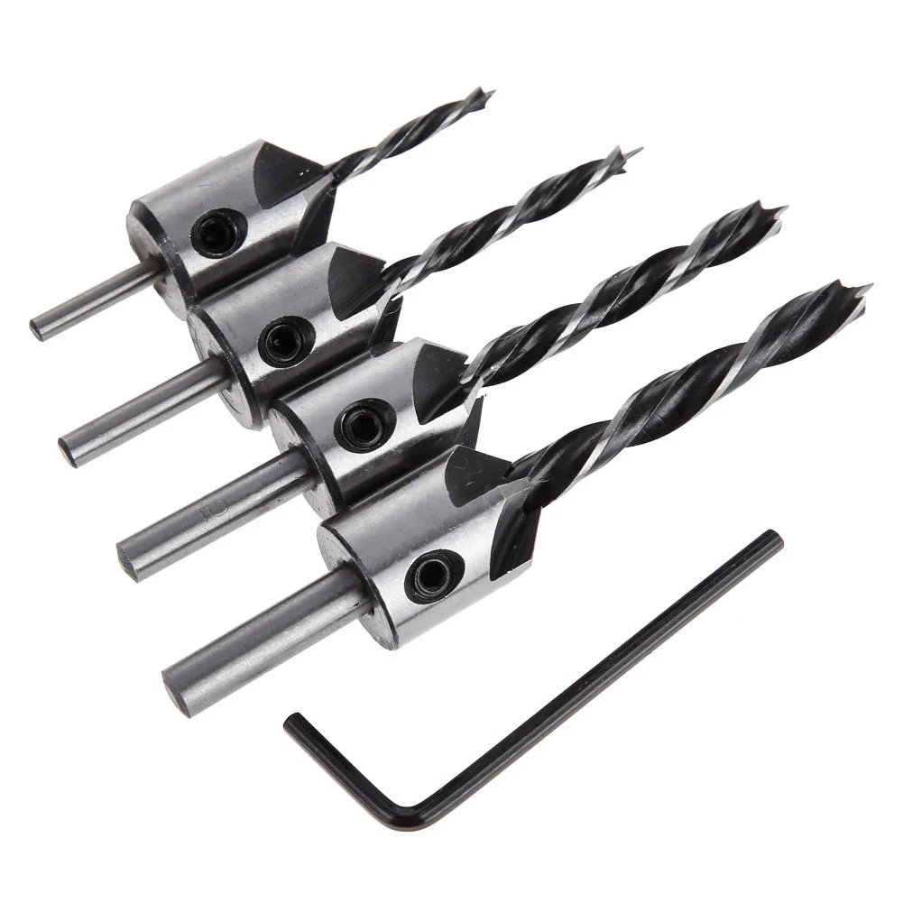 

4pcs 3/4/5/6mm Woodworking Chamfer Drill Steel 1/4 Hex Shank Chamfer 5 Flutes Reaming Bit Countersink Drill