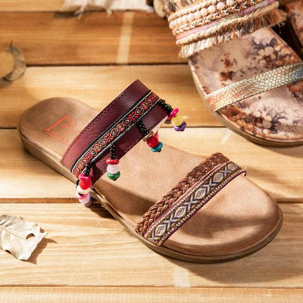 

Bohemia Women Wedge Sandals Sequined Colorful Splicing Opened Toe Beach Slide Sandals Fashion Open Toe Slippers Travel Outdoor