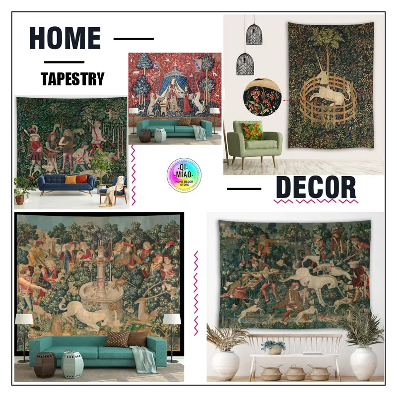 Гигантская леди и Единорог в плену гобелен средневековые гобелены настенная