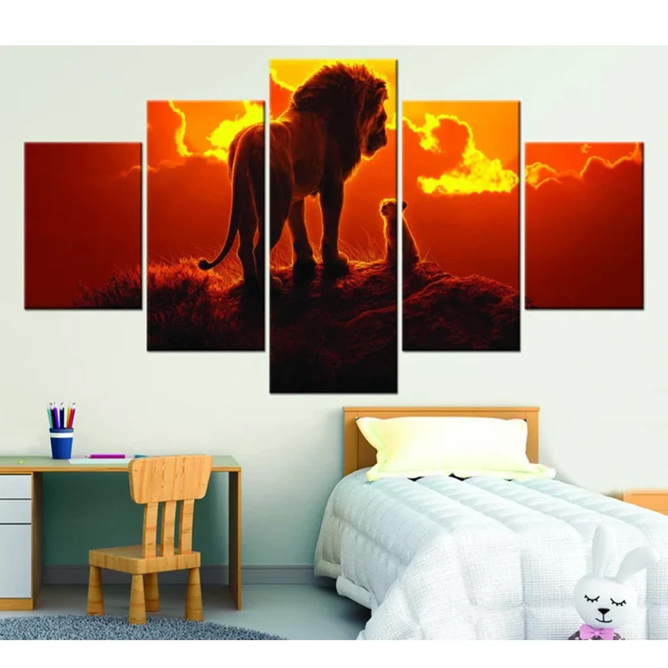 

5D Diy Diamond Painting 5 Luik Lion Mom And Baby Sunset Picture full square round Diamond Embroidery Big Cat Animals Home Decor
