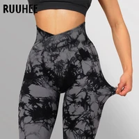 ruuhee crossover seamless leggings for women tie dye workout leggings women scrunch butt lifting leggings for fitness yoga pants