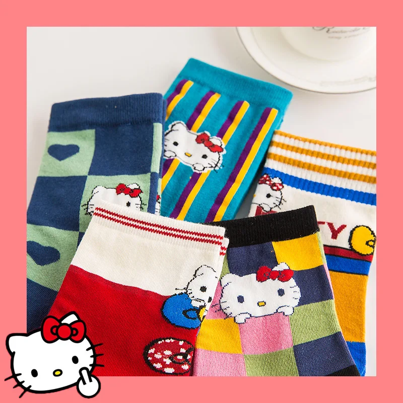 Новинка веселые смешные носки Hello Kitty из чесаного хлопка повседневные парные