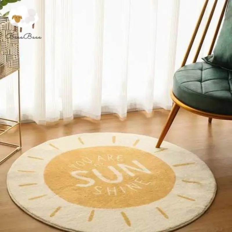 

Sun Round Nursery Play Mat For Children Fluffy Carpets For Living Room Soft Rug For Bedroom Hair Baby Rugs Yellow Cute Floor Mat