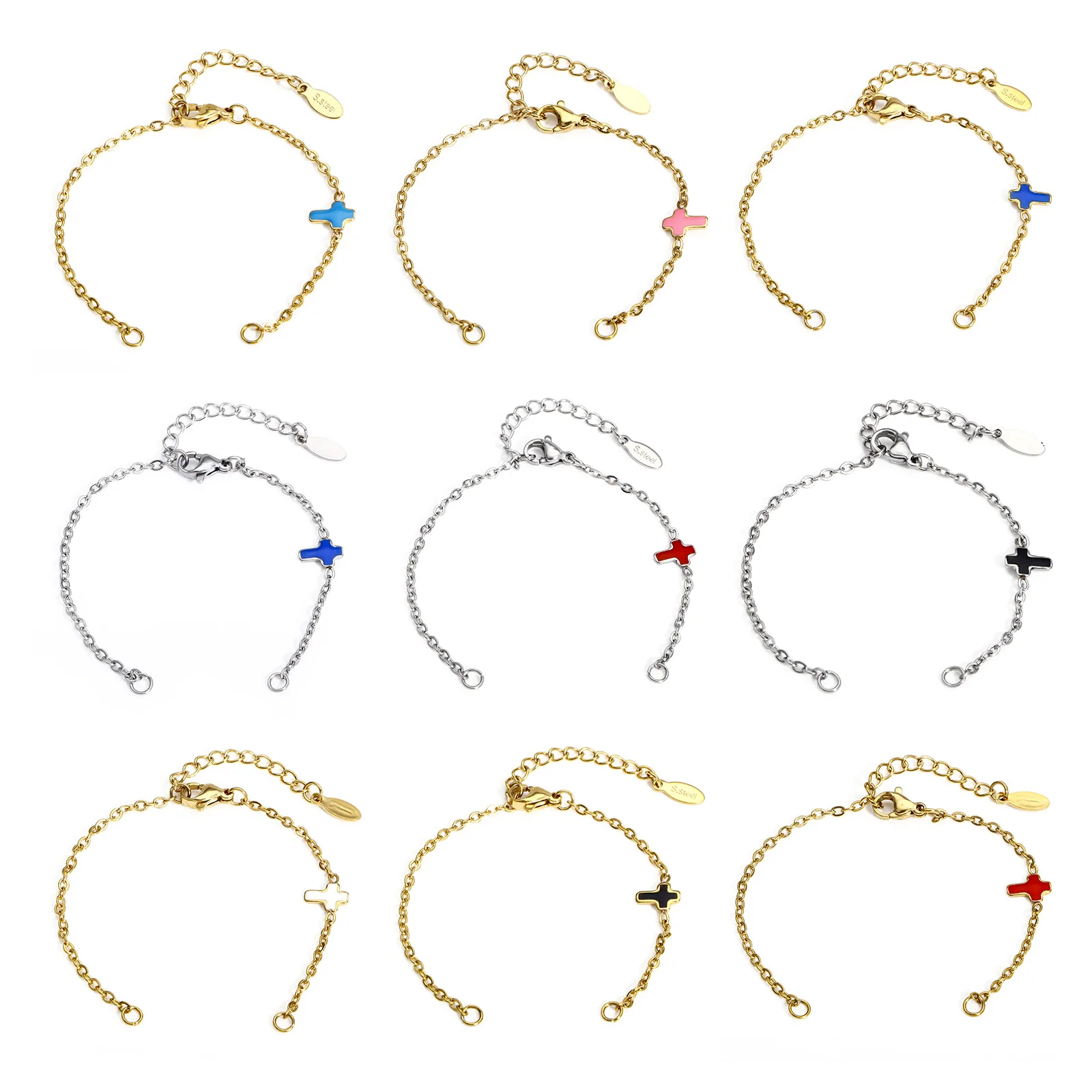 

1pc 304 Stainless Steel Religious Link Cable Chain Bracelets For DIY Jewelry Making Cross Enamel Bracelets Findings 13.5cm long