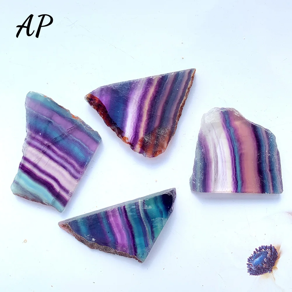 1 шт. натуральный хрустальный красочный флюорит минеральный полосатый кусочек