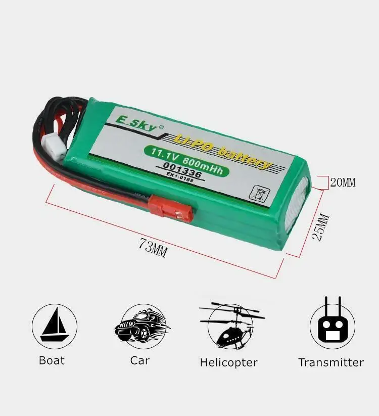 Фото LiPo аккумулятор 800 мАч 11,1 В + зарядное устройство для Esky EK1-0188 001336 Big LAMA E020/E515A №2
