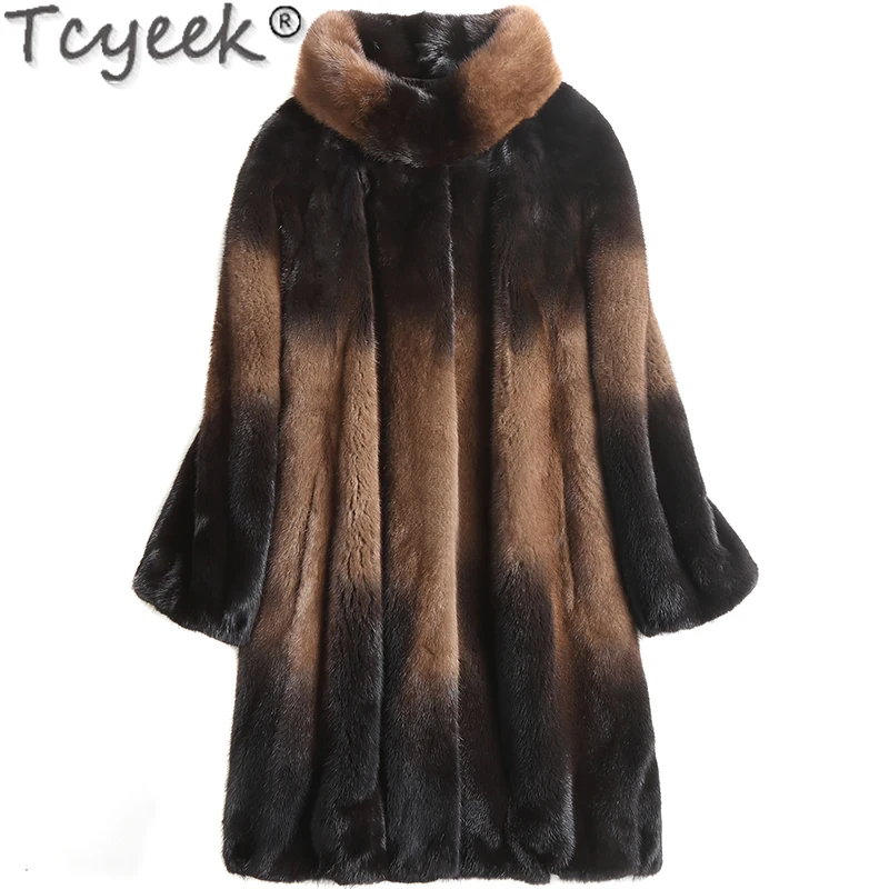Куртка Tcyeek 23 средней длины теплая из натурального меха женская зимняя 100% пальто