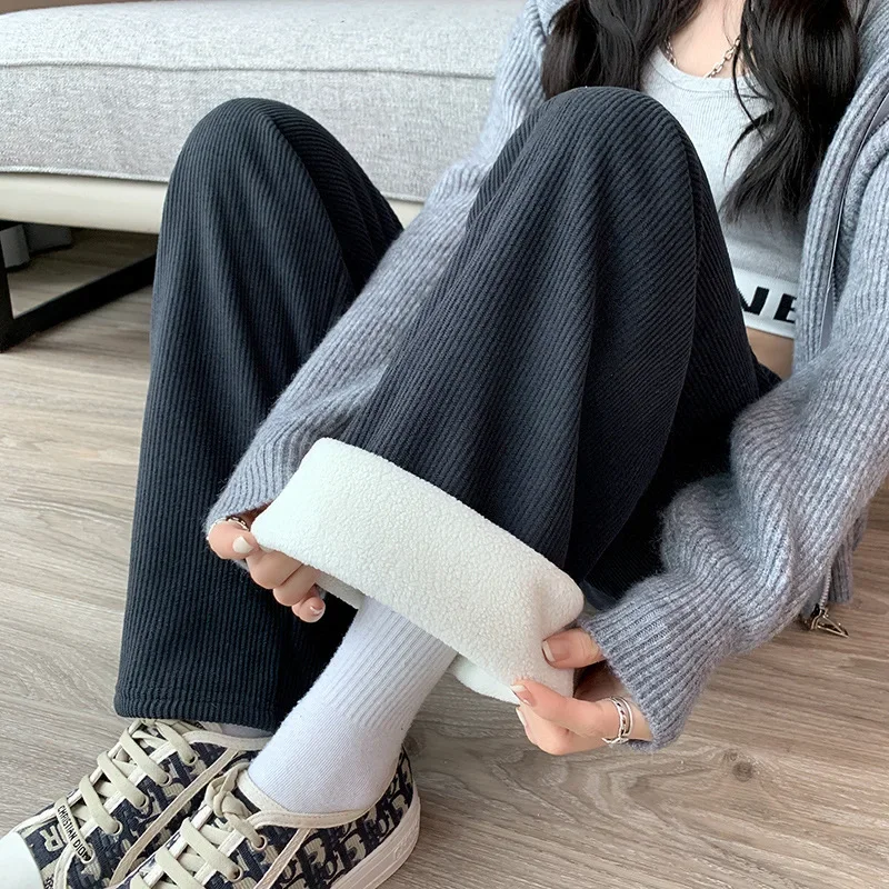 Бархатные плотные теплые длинные широкие брюки женские со шнуровкой