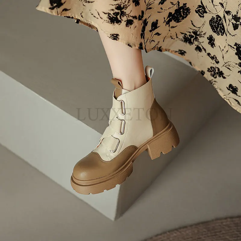Ankle Boots Women Flat Platform Boots Fashion Autumn Winter Non-slip Waterproof Chunky Shoes Boots Keep Warm Shoes Mujer