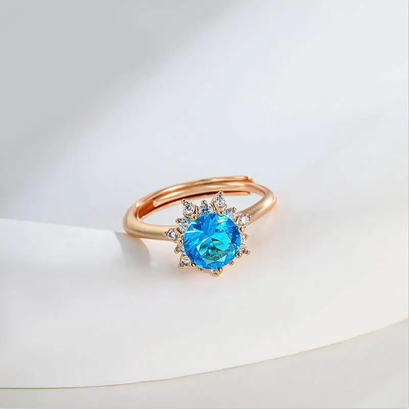 MxGxFam Sea Blue Круглые циркониевые кольца ювелирные изделия для женщин позолоченные 18