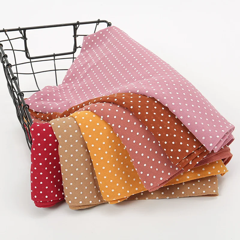 

2023 New Plain Chiffon Polka Dot Women Muslim Hijabs Summer Turban Long Scarf Shawl Islamic Arab Foulard Headband Wrap Scarves