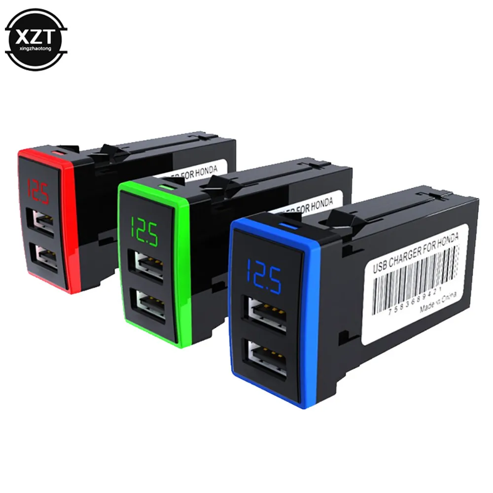 

NEW 12V Dual USB Car Charger QC3.0 LED Voltmeter Power Adapter With Digital Voltage Display For HONDA (43mm*24mm) Auto parts